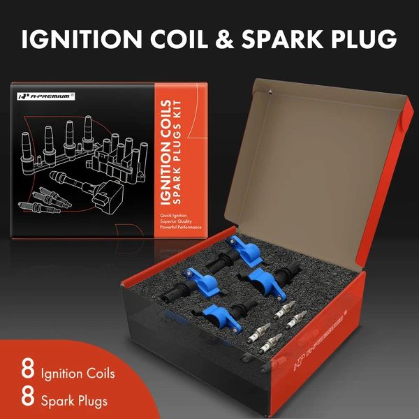 Ignition Coil and Spark Plug Kit Set of 16 Platinum Series, 2-Pin Terminal A-Premium APIC1006