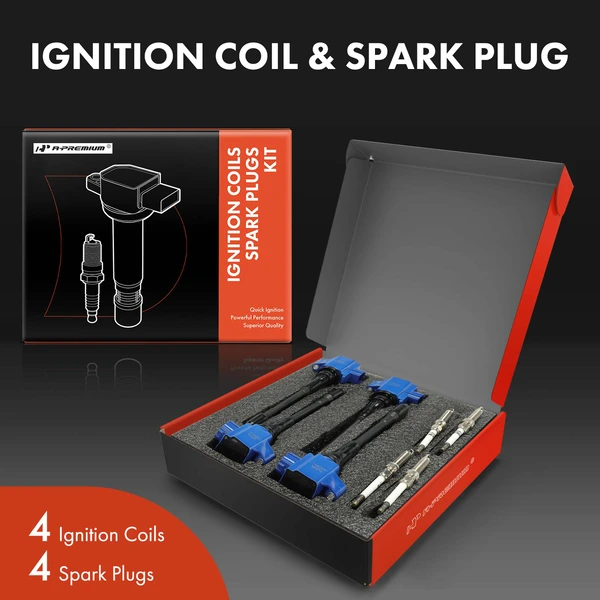 Ignition Coil and Spark Plug Kit Set of A Set of 8 Double Iridium Series, 3-Blade Terminal A-Premium APIC1100