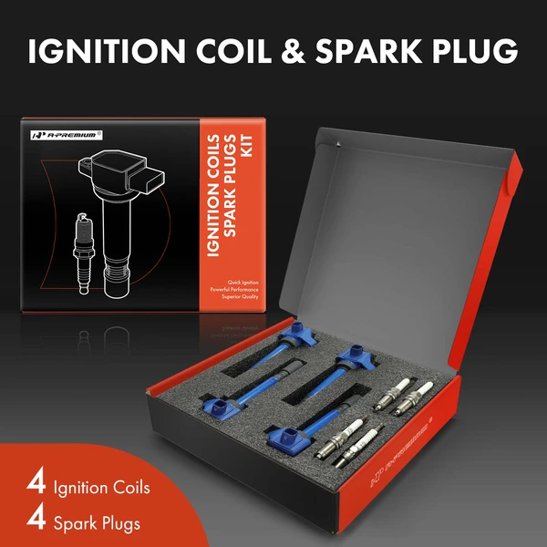 Ignition Coil and Spark Plug Kit Set of 4 Double Iridium Series, 3-Blade Terminal A-Premium APIC1181