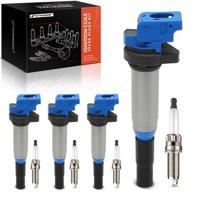 4 Pcs Blue Ignition Coil & 4 Pcs Iridium Spark Plug Kit