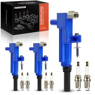 3 Pcs Blue Ignition Coil & 6 Pcs Iridium Spark Plug Kit