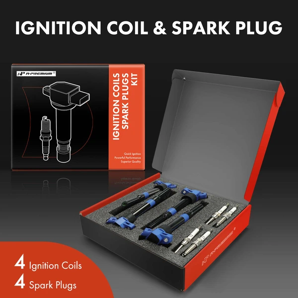 Ignition Coil and Spark Plug Kit Set of 8 Double Iridium Series, 2-Blade Terminal A-Premium APIC1183