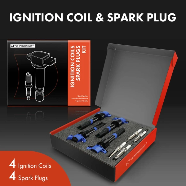 Ignition Coil and Spark Plug Kit Set of 8 Double Iridium Series, 2-Blade Terminal A-Premium APIC1184