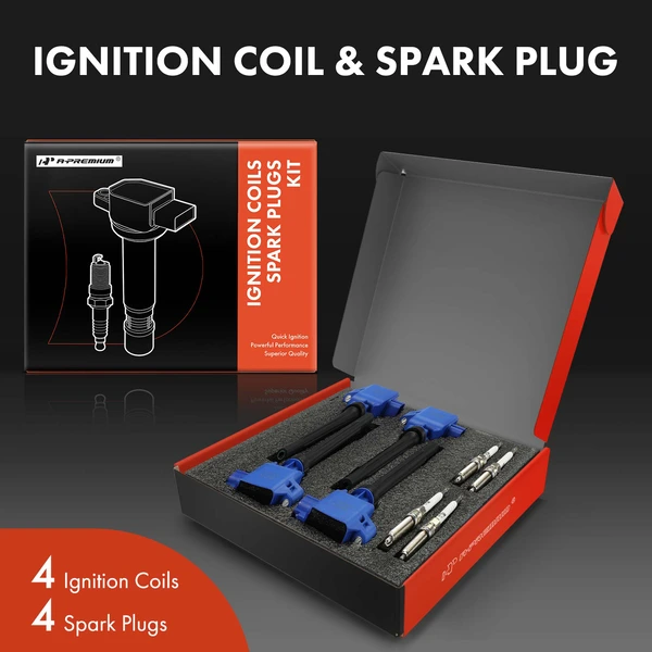 Ignition Coil and Spark Plug Kit Set of 8 Iridium Series, 4-Blade Terminal A-Premium APIC1108
