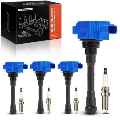4 Pcs Blue Ignition Coil & 4 Pcs Iridium Spark Plug Kit