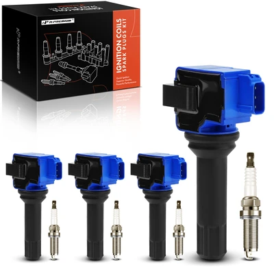 4 Pcs Blue Ignition Coil & 4 Pcs Iridium Spark Plug Kit