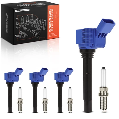 4 Pcs Blue Ignition Coil & 4 Pcs Iridium & Platinum Spark Plug Kit