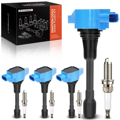4 Pcs Blue Ignition Coils & 4 Pcs Iridium Spark Plugs Kit