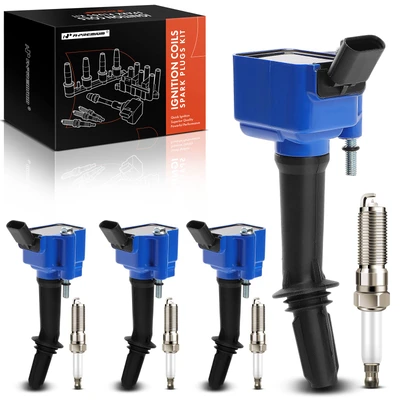 4 Pcs Blue Ignition Coil & 4 Pcs Iridium Spark Plug Kit