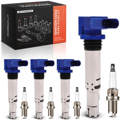 4 Pcs Blue Ignition Coil & 4 Pcs Iridium Spark Plug Kit