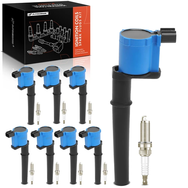 1997-1998 Lincoln Mark VIII Ignition Coil and Spark Plug Kit Set of 8 Double Iridium Series, 2-Blade Terminal A-Premium APIC1245