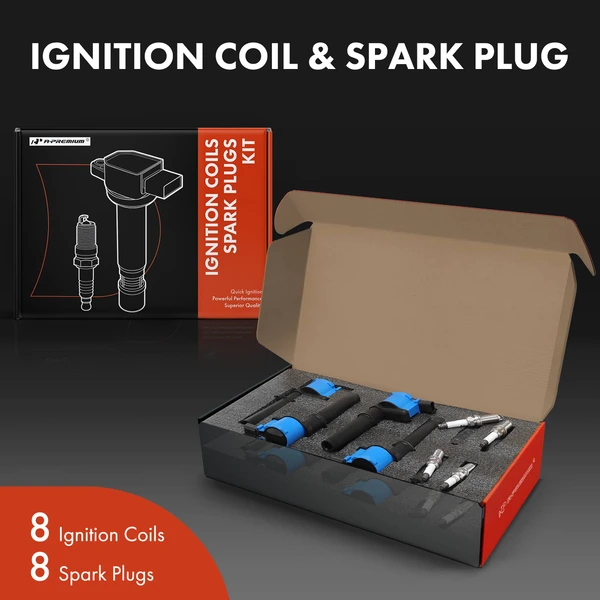 Ignition Coil and Spark Plug Kit Set of 8 Double Iridium Series, 2-Blade Terminal A-Premium APIC1245