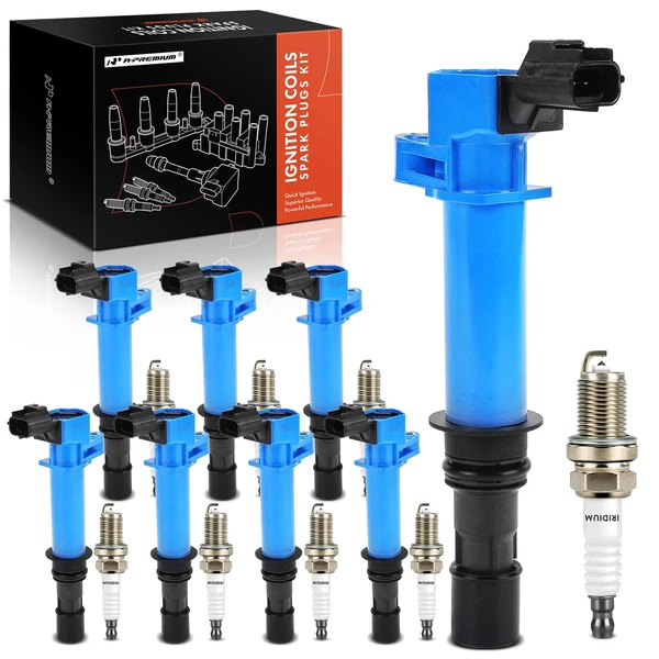 2002-2004 Jeep Grand Cherokee Ignition Coil and Spark Plug Kit Set of A Set of 16 Double Iridium Series, 2-Blade Terminal A-Premium APIC1002