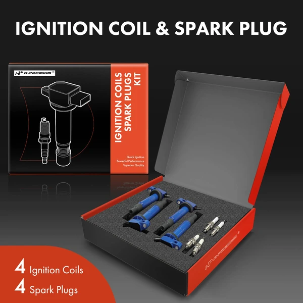 Ignition Coil and Spark Plug Kit Set of 8 Double Iridium Series, 4-Blade Terminal A-Premium APIC1176