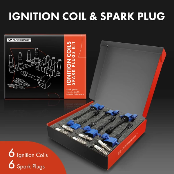 Ignition Coil and Spark Plug Kit Set of 12 Double Iridium Series, 3-Blade Terminal A-Premium APIC1177