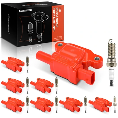 8Pcs Square Red Ignition Coils & 8Pcs Double Iridium Spark Plug Kit
