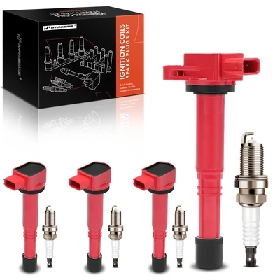 4 Pcs Red Ignition Coil & 4 Pcs Iridium Spark Plug Kit