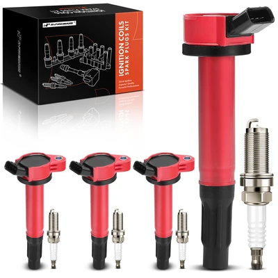 4 Pcs Red Ignition Coils & 4 Pcs Iridium Spark Plugs Kit