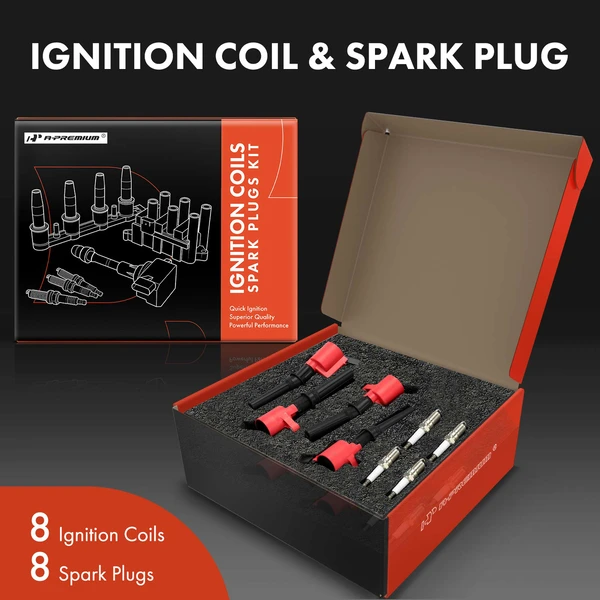 Ignition Coil and Spark Plug Kit Set of A Set of 16 Double Iridium Series, 2-Blade Terminal A-Premium APIC1017
