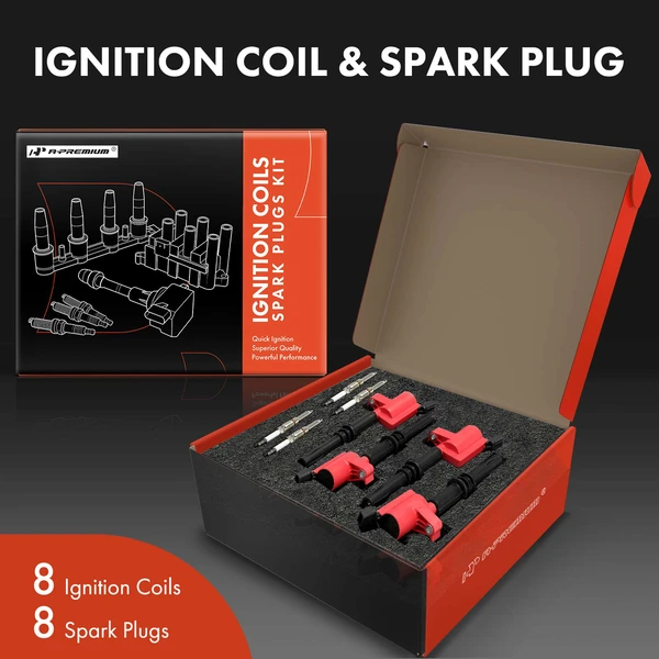 Ignition Coil and Spark Plug Kit Set of 16 Platinum Series, 2-Pin Terminal A-Premium APIC1018