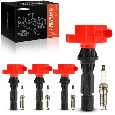 4 Pcs Red Ignition Coil & 4 Pcs Iridium Spark Plug Kit