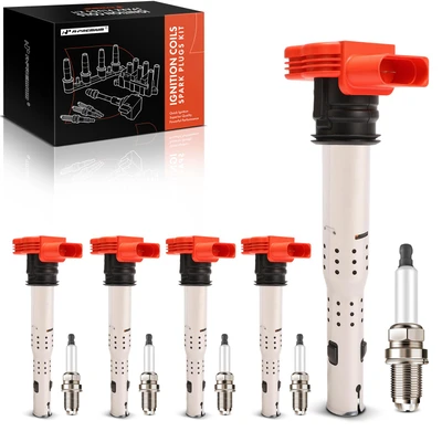 5 Pcs Red Ignition Coil & 5 Pcs Iridium Spark Plug Kit