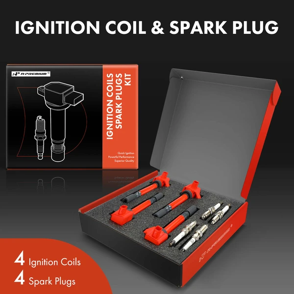 Ignition Coil and Spark Plug Kit Set of 4 Double Iridium Series, 3-Blade Terminal A-Premium APIC1117