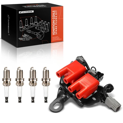 1 Pc Red Ignition Coil & 4 Pcs Iridium Spark Plug Kit