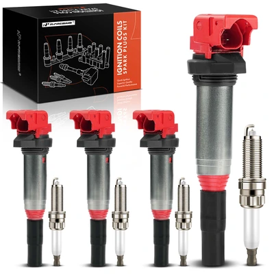 4 Pcs Red Ignition Coils & 4 Pcs Iridium Spark Plugs Kit