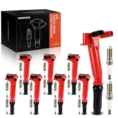 8x Red Ignition Coil & 8x Iridium & Platinum Spark Plugs Kit