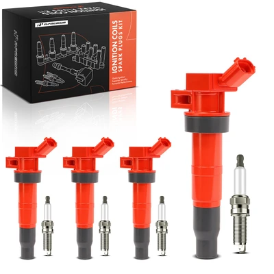 4 Pcs Red Ignition Coil & 4 Pcs Iridium Spark Plug Kit