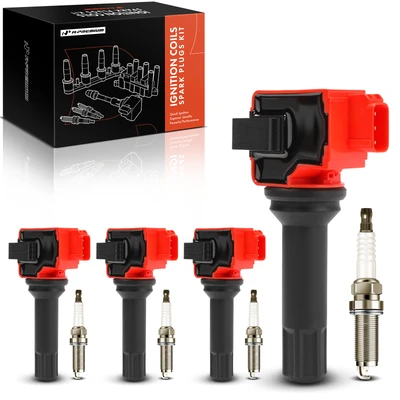 4 Pcs Red Ignition Coil & 4 Pcs Iridium Spark Plug Kit