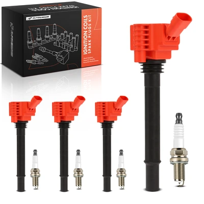 4 Pcs Red Ignition Coil & 4 Pcs Iridium Spark Plug Kit