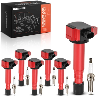 6 Pcs Red Ignition Coil & 6 Pcs Iridium Spark Plug Kit
