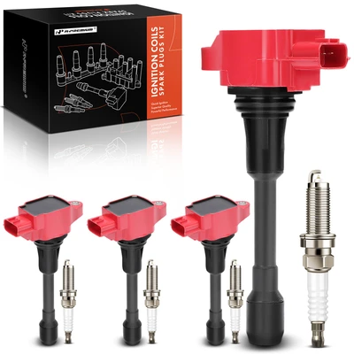 4 Pcs Red Ignition Coils & 4 Pcs Iridium Spark Plugs Kit