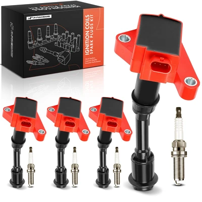 4 Pcs Red Ignition Coil & 4 Pcs Iridium Spark Plug Kit