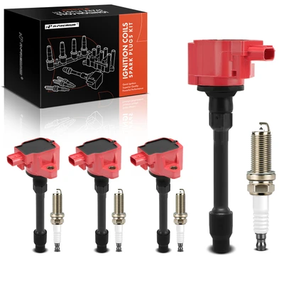 4Pcs Red Ignition Coil & 4Pcs Double iridium Spark Plug Kit