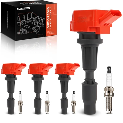 4 Pcs Red Ignition Coil & 4 Pcs Iridium Spark Plug Kit