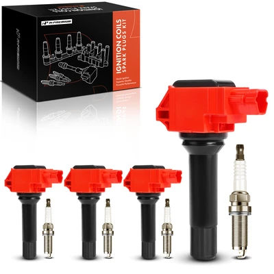 4 Pcs Red Ignition Coil & 4 Pcs Iridium Spark Plug Kit