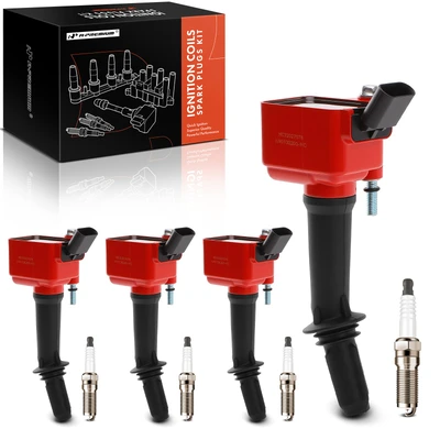 4 Pcs Red Ignition Coil & 4 Pcs Iridium Spark Plug Kit