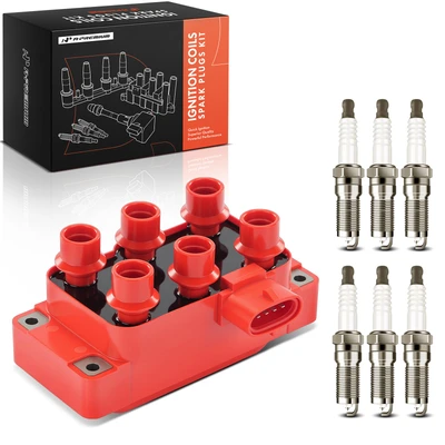 Red Ignition Coil & 6 Pcs Iridium Spark Plug Kit