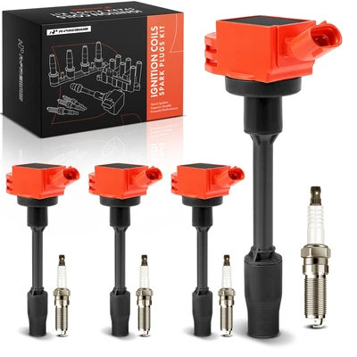 4 Pcs Red Ignition Coil & 4 Pcs Iridium Spark Plug Kit