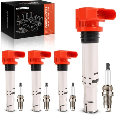 4 Pcs Red Ignition Coils & 4 Pcs Iridium Spark Plugs Kit
