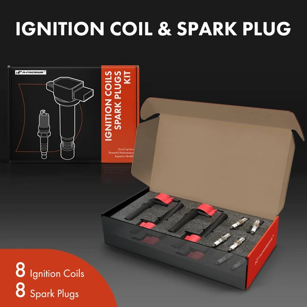 Ignition Coil and Spark Plug Kit Set of A Set of 8 Double Iridium Series, 2-Blade Terminal A-Premium APIC1246