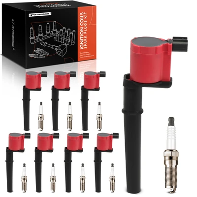 8 Pcs Red Ignition Coils & 8 Pcs Iridium Spark Plugs Kit