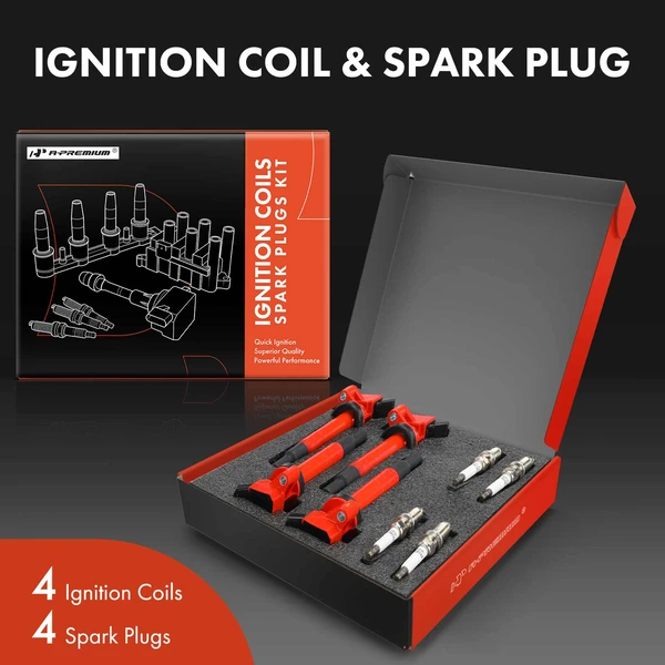 Ignition Coil and Spark Plug Kit Set of A Set of 8 Double Iridium Series, 4-Blade Terminal A-Premium APIC1012