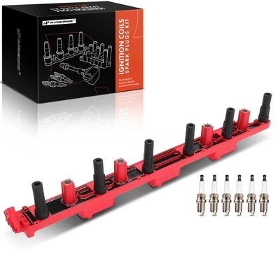 1 Pc Red Ignition Coil & 6 Pcs Iridium & Platinum Spark Plug Kit