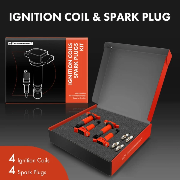 Ignition Coil and Spark Plug Kit Set of A Set of 8 Double Iridium Series, 4-Blade Terminal A-Premium APIC1110