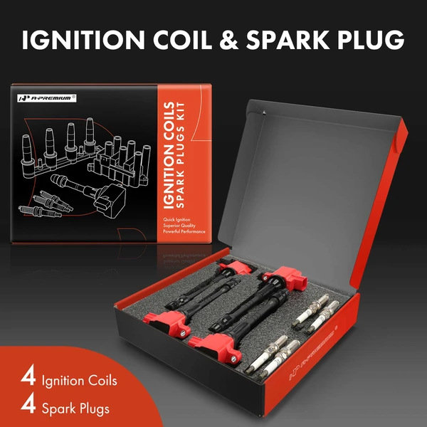 Ignition Coil and Spark Plug Kit Set of 8 Double Iridium Series, 3-Blade Terminal A-Premium APIC1188
