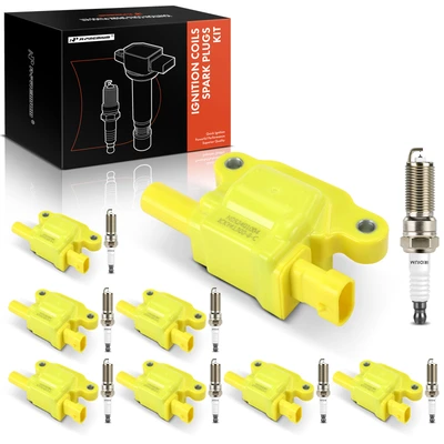 8Pcs Square Yellow Ignition Coil & 8Pcs Double Iridium Spark Plug Kit